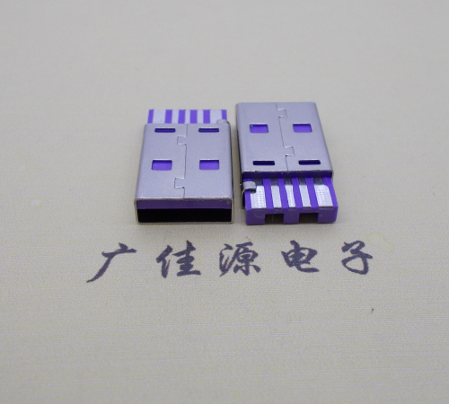 辽宁短路usbA公5p焊线式大电流 紫色胶芯快充插头